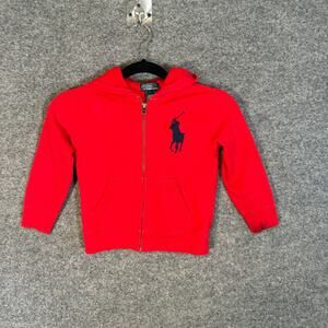 Polo Ralph Lauren Sweatshirt Baby 5 Big Pony Red‎ Zip Up Hoodie Fleece Youth